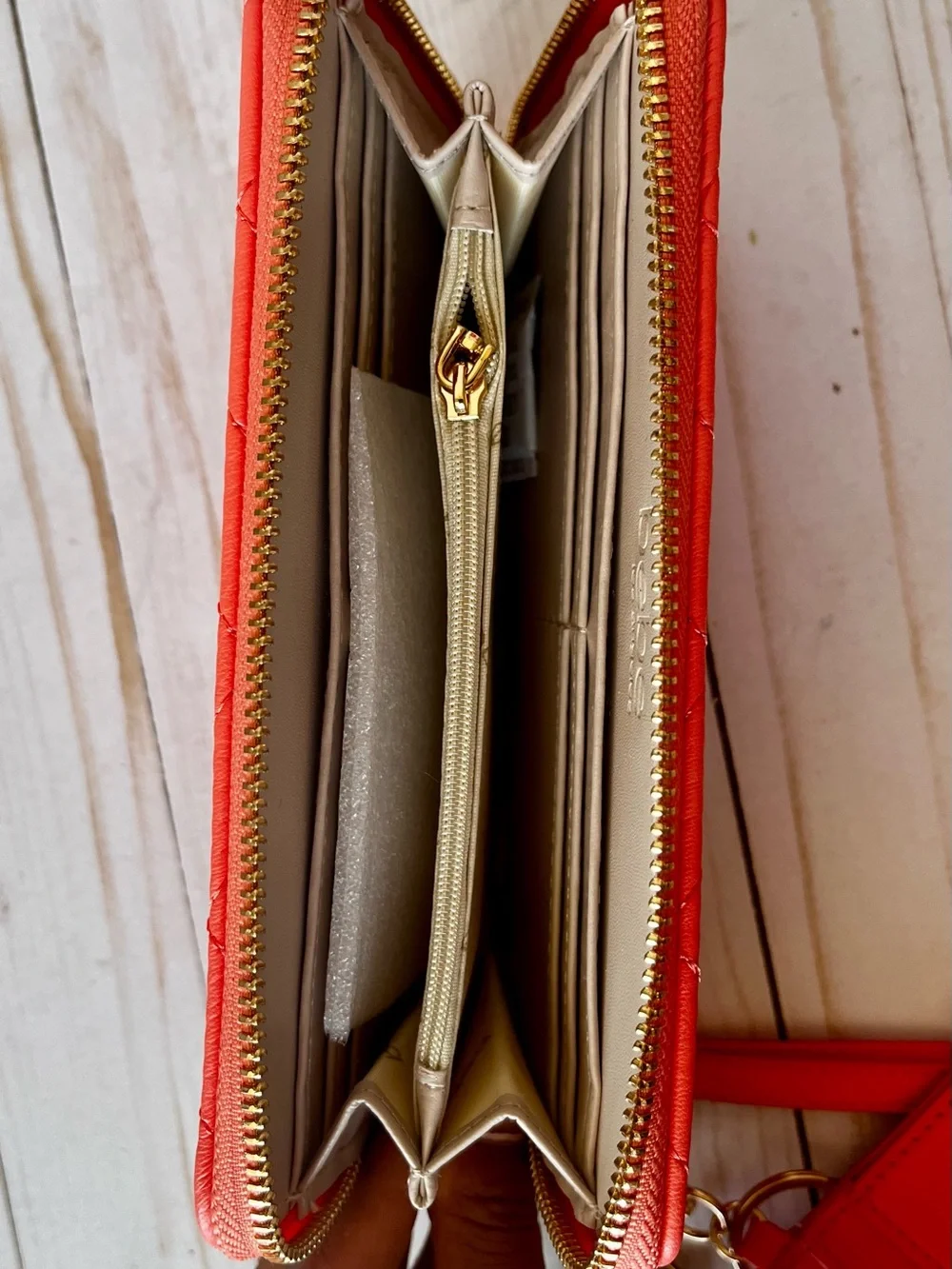 bebe Quilted Wristlet and Card Holder in Coral